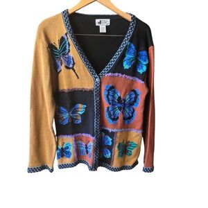 Vintage JTwo Embroidered Beaded Butterfly Cardigan Large
